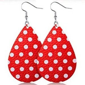 5/$25 Polka Dot Earrings Red Earrings Teardrop Retro Earrings Faux Leather 50s